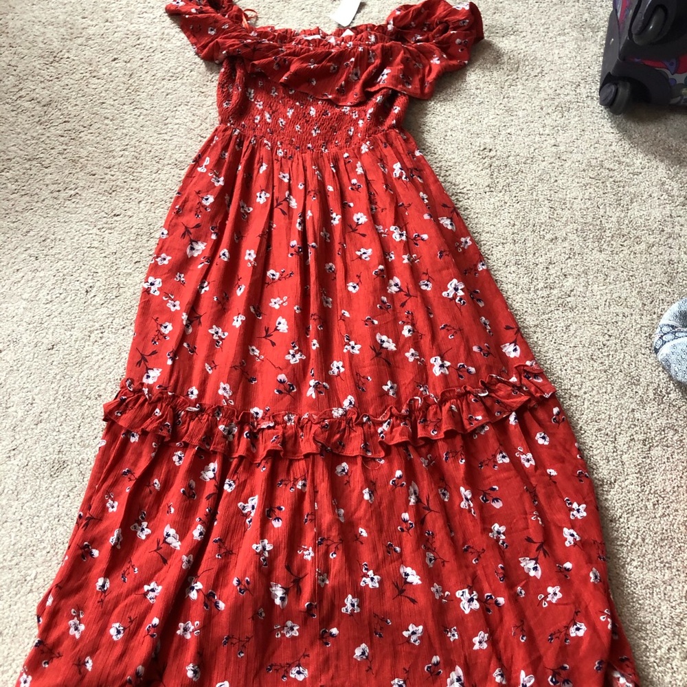 Red floral maxi dress